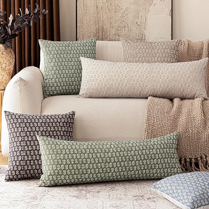 Foindtower Set of 2 Decorative Long Body Lumbar Throw Pillow Covers Vintage Accent Farmhouse Cushion Covers Neutral Home Decor for Sofa Couch Chair Bedroom Living Room Outdoor,14×36 Inch,Ivory Beige