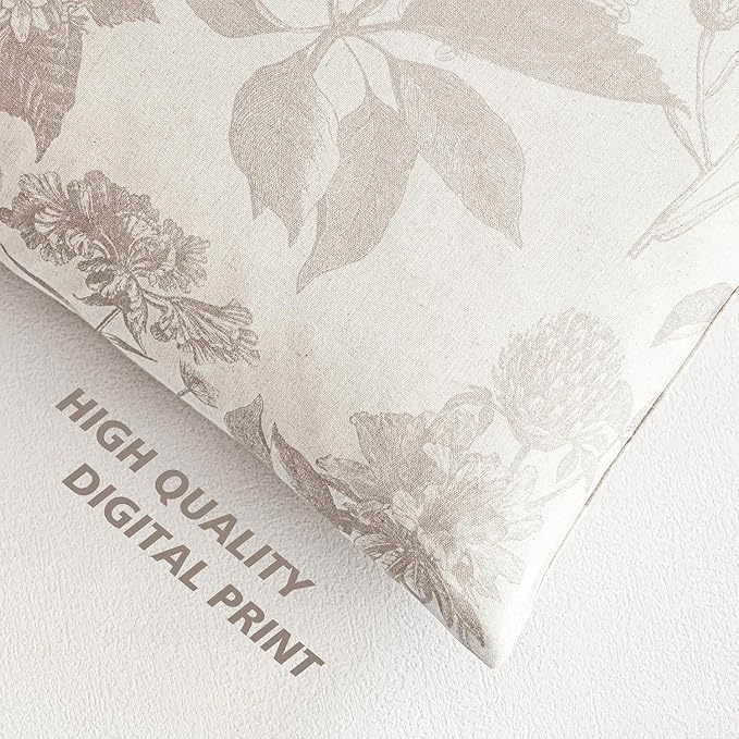 Foindtower Set of 2 Linen Floral Vintage Throw Pillow Covers Neutral Accent Decorative Cushion Covers Farmhouse Boho Home Decor for Sofa Chair Couch Bedroom Living Room Outdoor,20×20 Inch,Tan Beige