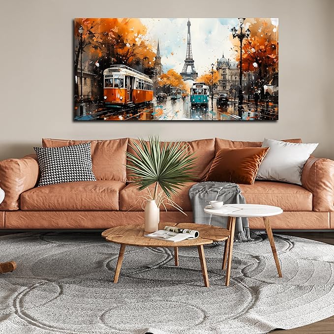 Eiffel Tower Wall Art - Living Room Pictures for Wall - Modern Art Wall Decor Ready to Hang Size 29" x 59"