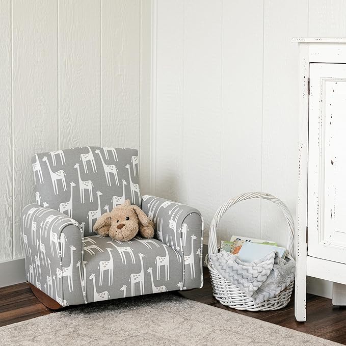Kid Rocking Chair for Toddlers, Child Chair for Little Kids, Upholstered Toddler Armchair for Children, Comfy and Cute Little Kid Chairs (Rockers, Grey Giraffes Print)