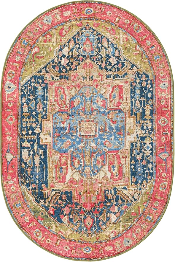 Unique Loom Outdoor Traditional Collection Area Rug - Limon (4' 1" x 6' 1" Oval Multi/Red)