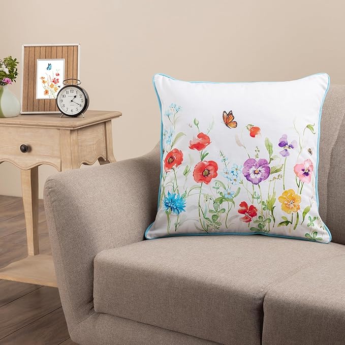 Maison d' Hermine Decorative Pillow Cover 100% Cotton 18 Inch x 18 Inch Square Toile Washable Cushion Covers with Invisible Zipper for Couch, Bedroom, Home, Summer Whisper