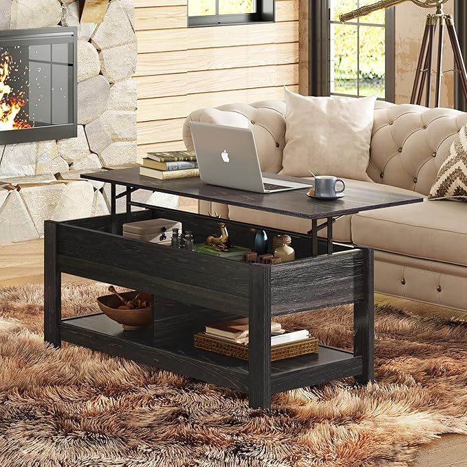 WLIVE Coffee Table, 47" Lift Top Coffee Table with HiddenCompartment and 2 Storage Shelves for Living Room, Espresso