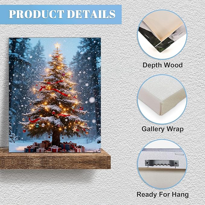 Framed Christmas Pictures Wall Decor,Vintage Pine Tree Prints,Winter Christmas Canvas Wall Art Decoration for Bedroom Bathroom Living Room Rustic Xmas Holiday Gifts (Christmas Tree 16, 16'' X 24'')