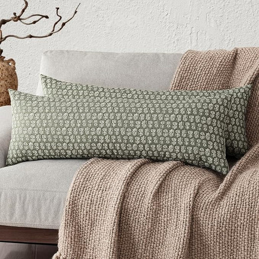 Foindtower Set of 2 Decorative Long Body Lumbar Throw Pillow Covers Neutral Modern Farmhouse Cushion Covers Vintage Home Decor for Sofa Couch Chair Bedroom Living Room Outdoor,14×36 Inch,Sage Green