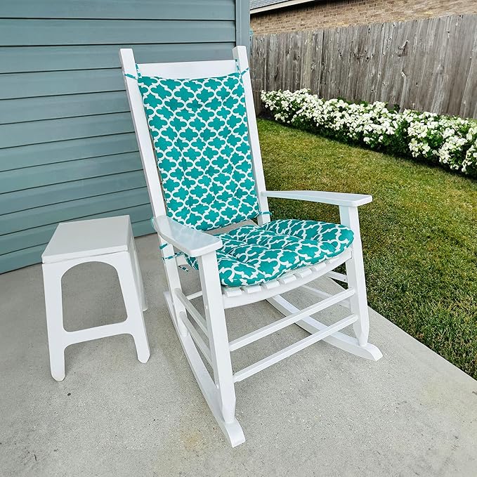 Fulton Aqua Porch Rocker Cushions - Extra-Large - Indoor-Outdoor: Fade Resistant, Weatherproof - Latex Foam Filled Rocking Chair Seat Cushion & Backrest Pad Set - Made in USA (Turquoise)