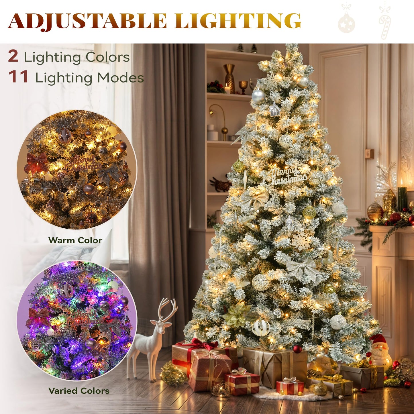 YITAHOME Prelit Snow Flocked Artificial Full Christmas Tree 9ft with Remote Control, Christmas Pine Tree with 11 Light-Modes, 2094 Branch Tips, and Foldable Base for Home, Party Decoration