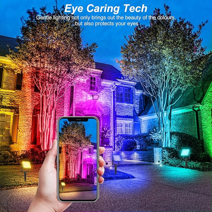 T-SUN Solar Spotlights Outdoor, 4 in 1 Color Changing Landscape Spot Lights Auto ON/Off RGB Garden Pond Lights for Yard, Pathway, Driveway, Pool Area