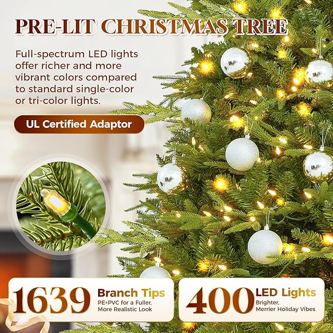 HOLLO STAR 7.5 ft Prelit Pencil Christmas Tree with 400 LED Lights, App Control, Aspen Artificial Christmas Tree, Multi-Color RGBW Lights, 1639 PE & PVC Branch Tips, Skinny Xmas Tree, for Home, Party