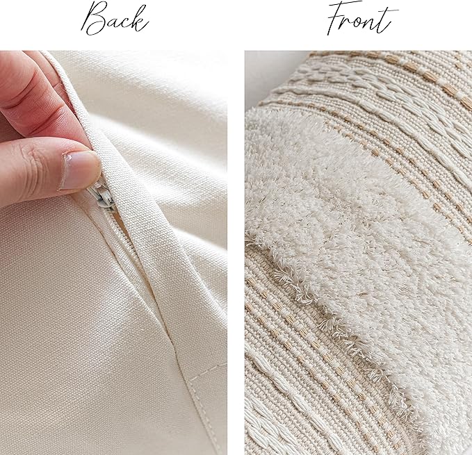 Cream Decorative Lumbar Throw Pillow Cover 14x36 Boho Long Cushion for Bed Neutral Accent Farmhouse Pillowcase for Bedroom Living Room Couch Sofa Home Décor (Cover ONLY, Pack of 1)