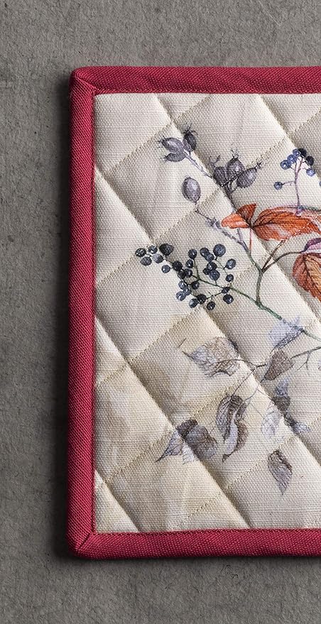 Maison d' Hermine 100% Cotton Oven Mitt & Pot Holder Set (7.5"x13" & 8"x8") Heat Resistant BBQ Cooking Gloves with Loop for Thanksgiving Christmas Decorations Handling Hot Pans (Equinoxe - Beige)