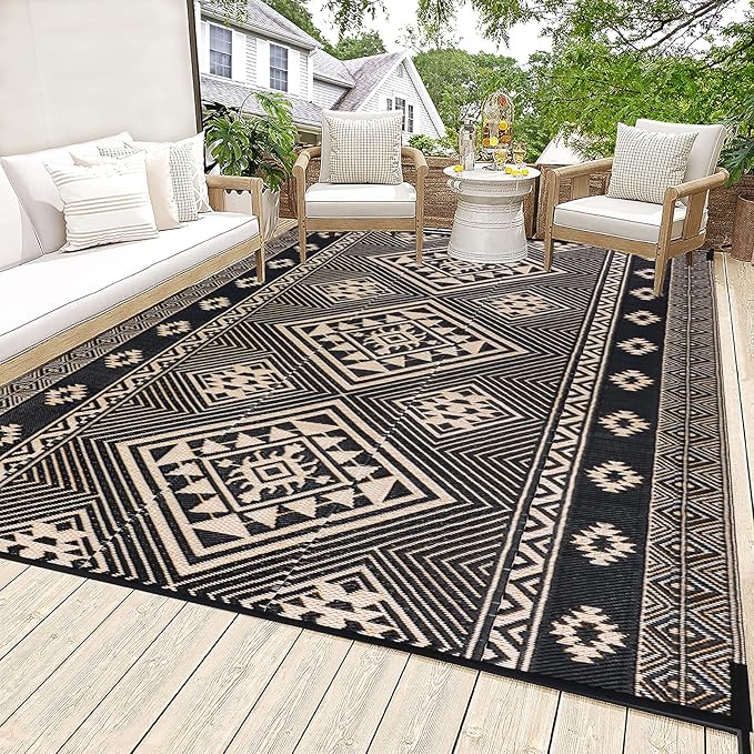 HiiARug Outdoor Rug for Patios 6'x9' Outdoor Plastic Straw Rug Waterproof Patio Porch Rug Reversible RV Mat Outdoor Area Rugs for Outdoors, RV, Patio, Backyard, Deck, Camping