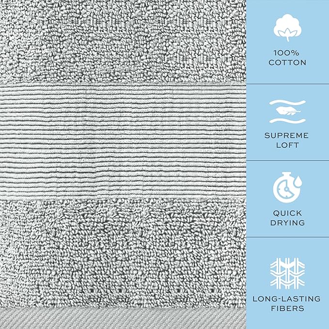 White Classic Resort Collection Soft Hand Towels | 16x27 Luxury Hotel Plush & Absorbent Cotton Hand Towel [6 Pack, Dolphin Grey]