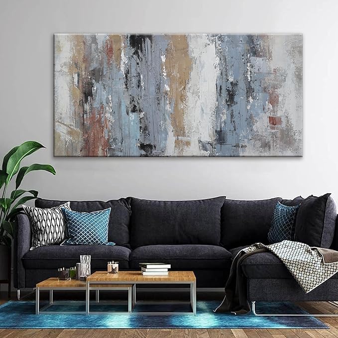 YISXINOAG Abstract Wall Art For Living Room Colorful Canvas Art Wall Decor Large Teal Blue White Wall Art Office Decor Abstract Painting For Home Bedroom Hotel Artwork 29x58 Inch