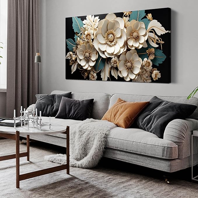 Flower Canvas Wall Art for Living Room Bedroom Home Office White Flower Picture Artwork Large Framed Wall Art Modern Canvas Prints Size 24x48