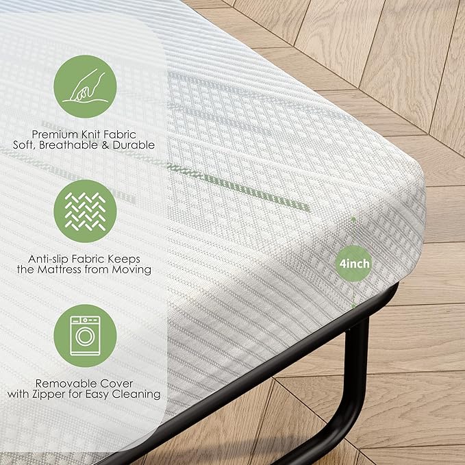 4 Inch Gel Memory Foam Sofa Mattress Queen Size, CertiPUR-US Certified, with Removable Washable Cover, for Guest Rooms, Sofas, RVs & Boats