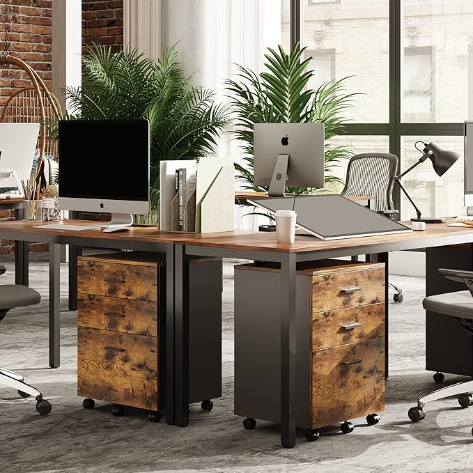 DEVAISE 3 Drawer Wood Mobile File Cabinet, Rolling Filing Cabinet for Letter/A4 Size, Rustic Brown