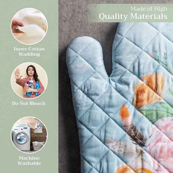 Maison d' Hermine Oven Gloves 100% Cotton Oven Mitt 7" x 13" with Loop Heat Resistant, BBQ, Cooking Gloves, Baking, Grilling, Kitchen, Handling Hot Pans Spring/Summer (Pack of 1, Ibiza)