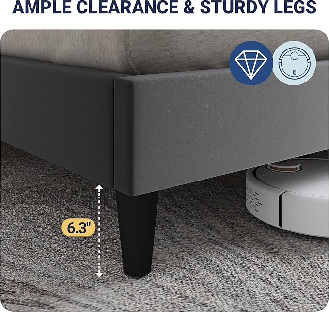 Allewie Velvet King Size Upholstered Bed Frame with Wingback Storage Headboard & Charging Station, Platform Bed with Diamond Tufted Design & Gold Trim, No Box Spring Needed, Easy Assembly, Grey