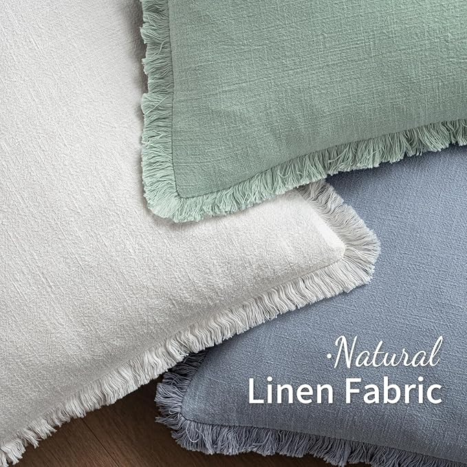 MIULEE Decorative Throw Pillow Covers Neutral Linen Fringe Throw Pillows Set of 2 Aqua Green Boho Farmhouse Cushion Covers with Tassels for Couch Sofa Bed Living Room Spring Home Decor 20x20 Inch
