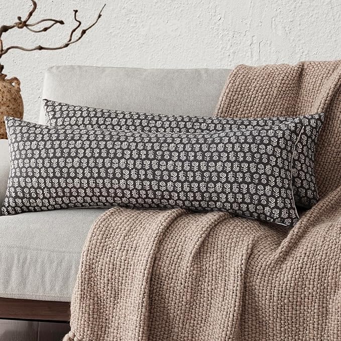 Foindtower Set of 2 Decorative Neutral Body Lumbar Throw Pillow Covers Vintage Accent Farmhouse Cushion Covers Boho Floral Home Decor for Sofa Couch Chair Bedroom Living Room Outdoor,14×36 Inch,Black