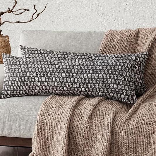 Foindtower Set of 2 Decorative Neutral Body Lumbar Throw Pillow Covers Vintage Accent Farmhouse Cushion Covers Boho Floral Home Decor for Sofa Couch Chair Bedroom Living Room Outdoor,14×36 Inch,Black