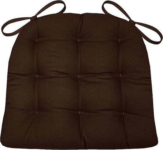 Barnett Home Decor Cotton Duck Brown Dining Chair Pad with Ties - 19 x 19 Size Large Chair Cushion - Latex Foam Fill - Machine Washable, Reversible, Solid Color, 100% Cotton, Made in USA