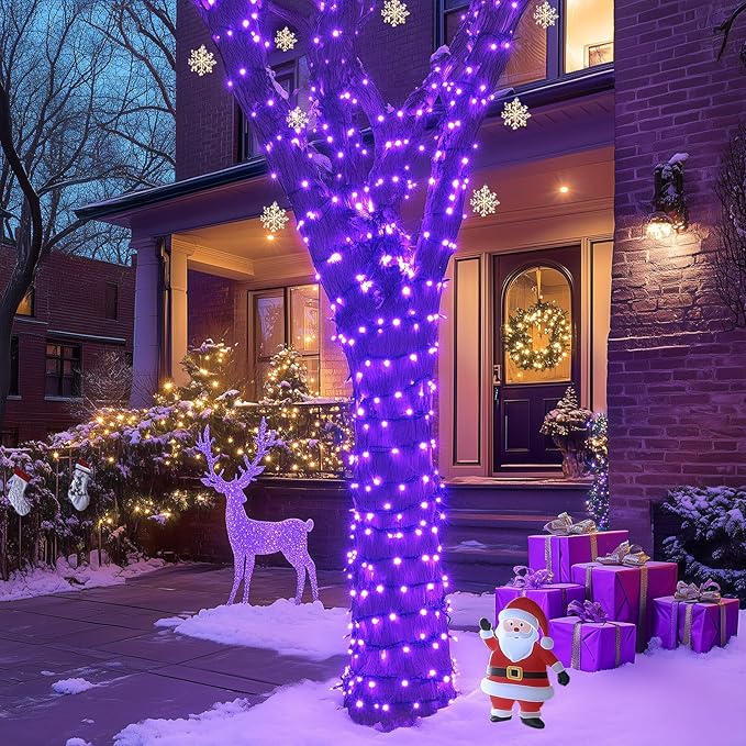 JMEXSUSS 2 Pack Purple Solar Christmas Lights, Total 400 LED 151FT Solar String Lights Outdoor Waterproof, 8 Modes Purple Halloween Light for Outside Patio Yard Xmas Tree Christmas Decorations