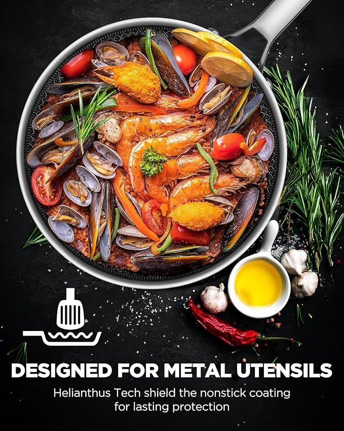 Pots and Pans Set Hybrid Stainless Steel, 10PC Nonstick Tri-Ply Cookware Set w/Frying pan, Dishwasher & Oven Safe, PFOA-Free, Metal Utensil Safe, Suitable for All Cooktops