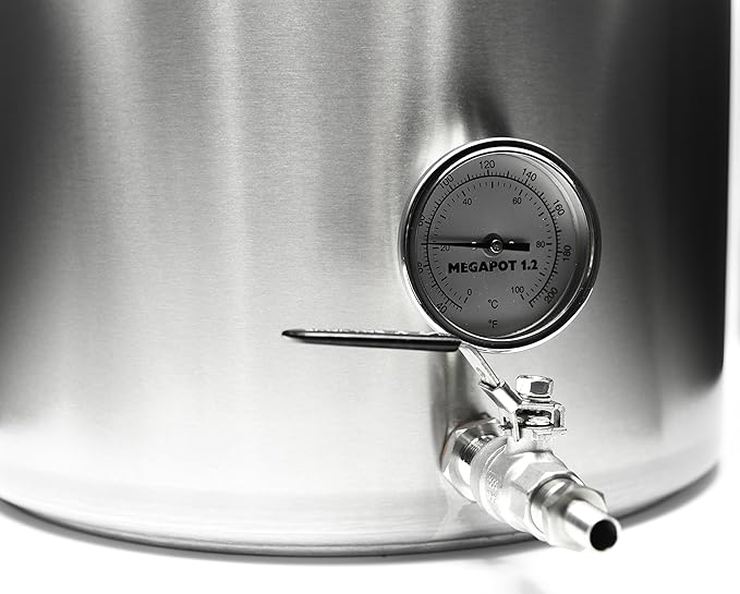 Northern Brewer - MegaPot Stainless Steel Brew Kettle with Volume Markings (20 Gallon w/Valve and Thermometer)