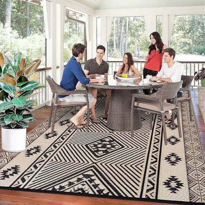 HiiARug Outdoor Rug for Patios Clearance 9'x12' Outdoor Plastic Straw Rug Waterproof Patio Camping Rug Reversible RV Mat Outdoor Area Rugs for Outdoors, RV, Patio, Backyard, Deck, Camping