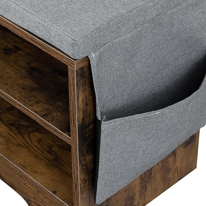 WelFurGeer Shoe Bench Entryway with Storage, Shoe Rack with Bench, Entryway Bench with Shoe Storage, Entryway Shoe Bench with Cushion, Brown + Gray