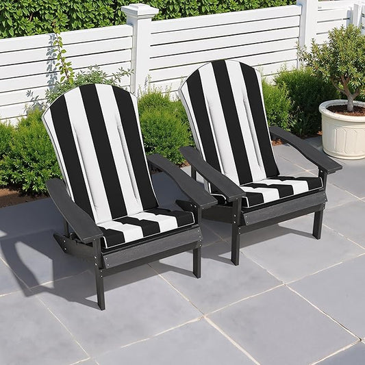 Crestlive Products 50x20 Inch Adirondack Chair Cushions Set of 2 Outdoor Rocking Chair Cushions Waterproof Fade Resistant High Back Patio Replacement Cushions, Black Stripe