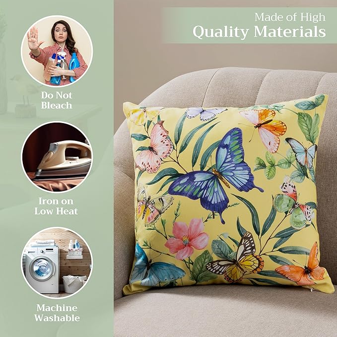 Maison d' Hermine Decorative Pillow Covers 18 x 18 Inch Square 100% Cotton Throw Pillow Covers with Invisible Zipper for Living Room Couch, Chair, Sofas, Bedroom, Home (Hesperides - Papillon)