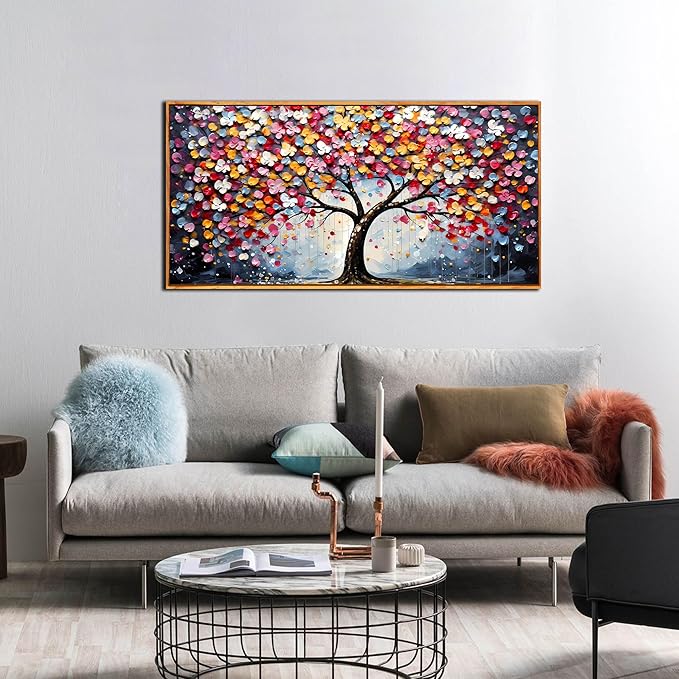 Framed Canvas Wall Art for Living Room Bedroom Office Large Tree of Life Wall Art Colorful Tree Picture Modern Canvas Prints Decor Size 20x40