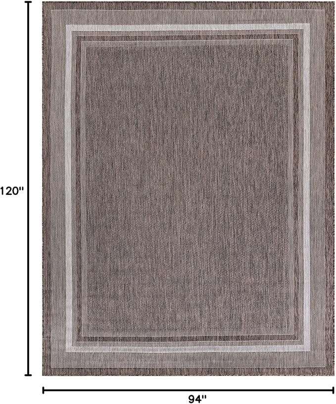 Unique Loom Outdoor Border Collection Area Rug - Soft Border (7' 10" x 10' Rectangle Brown/Ivory)