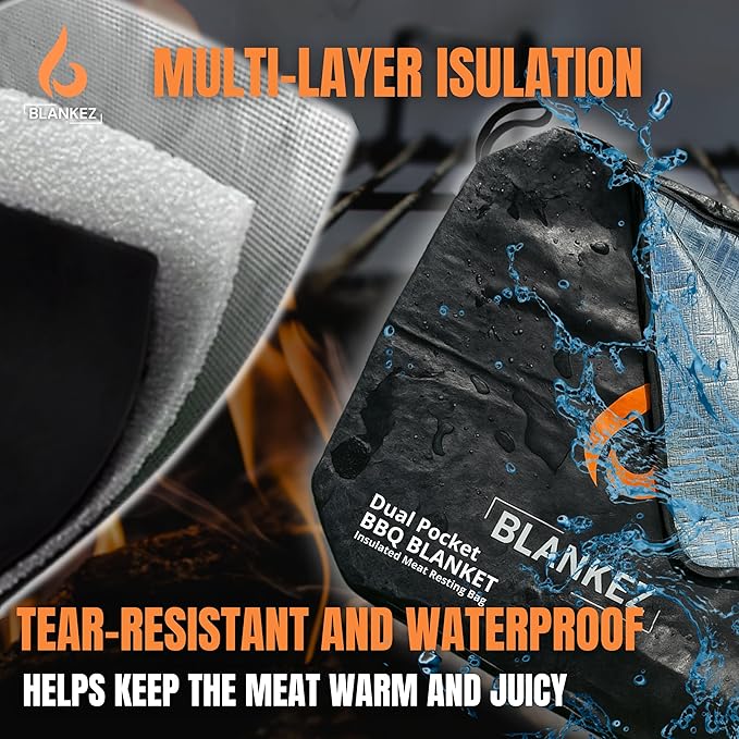 BBQ Blanket for Resting Meat Extra Large, Insulated Meat Resting Bag | Reusable Brisket Blanket for Grilling & Smoking, Smoker Resting Bag for Smoked Meat, Ribs | Gift for Men, Dual-Pocket XL 23in.