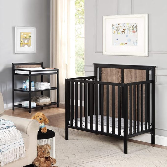 Suite Bebe Connelly 3-in-1 Mini Crib in Black/Vintage Walnut - Comes with Mattress Pad
