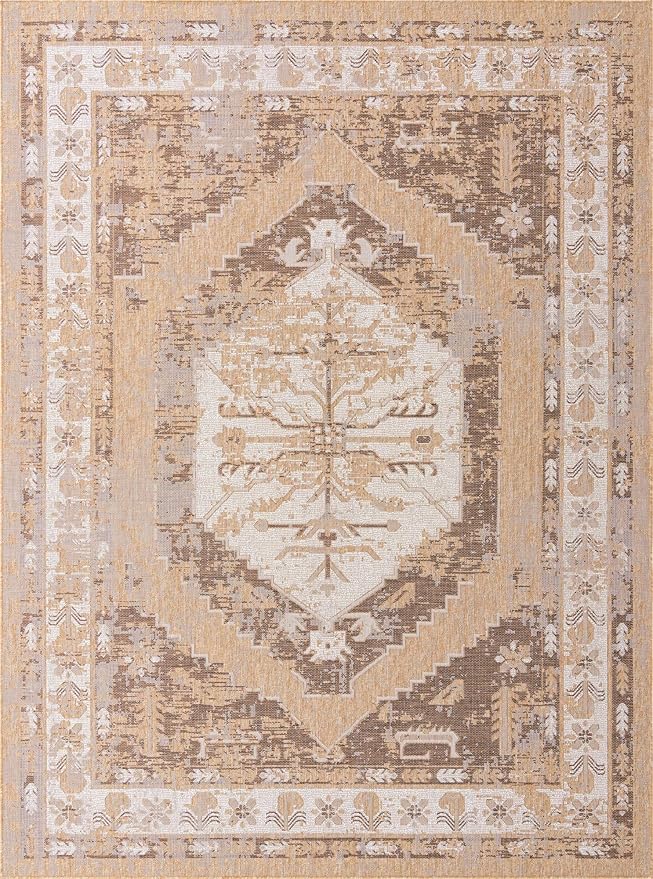 Unique Loom Outdoor Traditional Collection Area Rug - Valeria (9' x 12' 2" Rectangle, Natural/ Ivory)