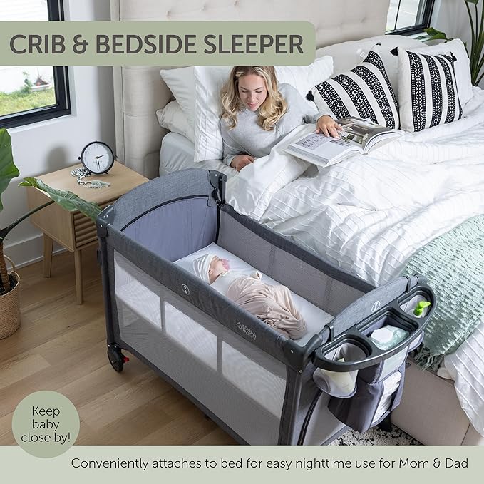 4-in-1 Baby Bassinet - Bedside Crib Sleeper, Pack and Play, Diaper Changing Table & Travel Bassinet - Portable Bassinet for Newborn To Toddlers - Travel Bag Included