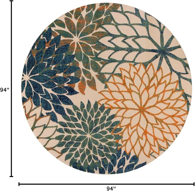 Nourison Home Aloha 8' x Round Blue Green Fabric Tropical Area Rug (8' Round)