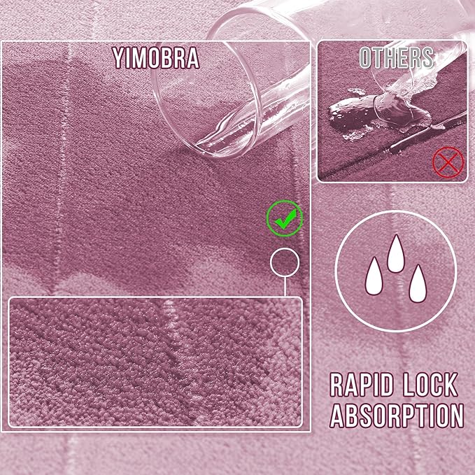 Yimobra Memory Foam Bath Mat, Super Soft Absorbent Bathroom Rug Non Slip 24x17 Inch, Quick Dry, Machine Washable Floor Carpet for Tub Shower, Home Decor Accessories, Mauve