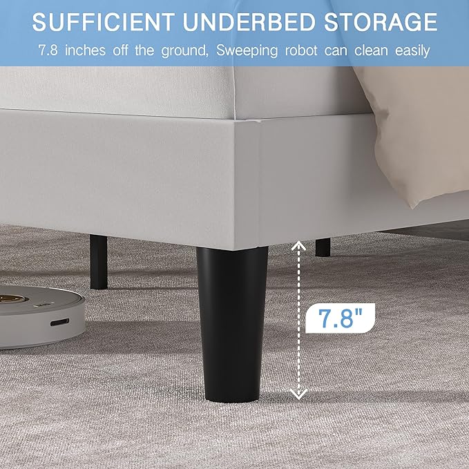 VECELO Full Size Platform Bed Frame with Height Adjustable Upholstered Headboard, Modern Mattress Foundation,Strong Wood Slat Support, No Box Spring Needed, Easy Assembly