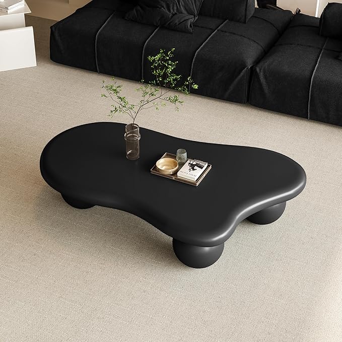 47 Inch Cloud Shaped Coffee Table with 3 Ball Legs for Living Room Black
