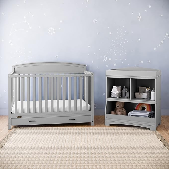 Graco Benton 5-in-1 Convertible Crib with Drawer (Pebble Gray) -Converts from Baby Crib to Toddler Bed, Daybed and Full-Size Bed,Fits Standard Full-Size Crib Mattress, Adjustable Mattress Support Base