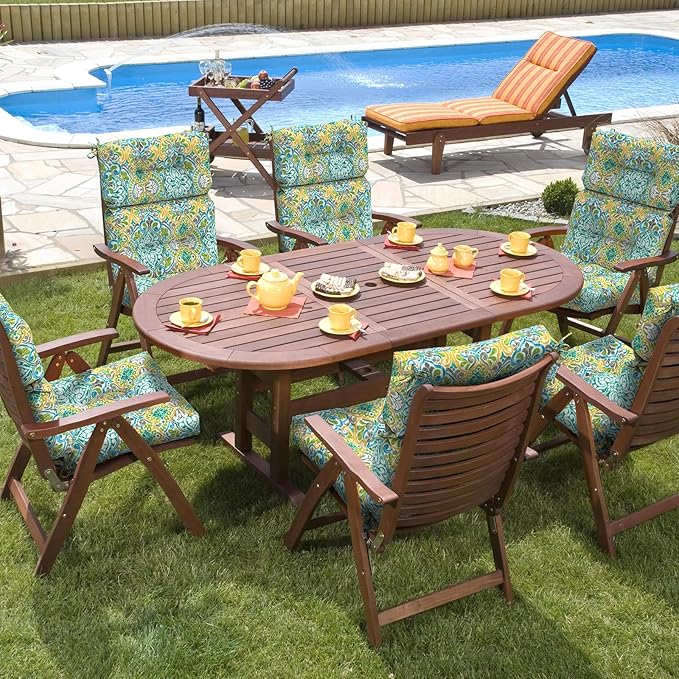 Set of 2 Outdoor High Back Chair Cushions 44"x 22",Water Repellent Rocking Seat Cushions Replacement, Seat/Back Chair Cushions for Patio,Porch,Balcony and Indoor - Damask Green