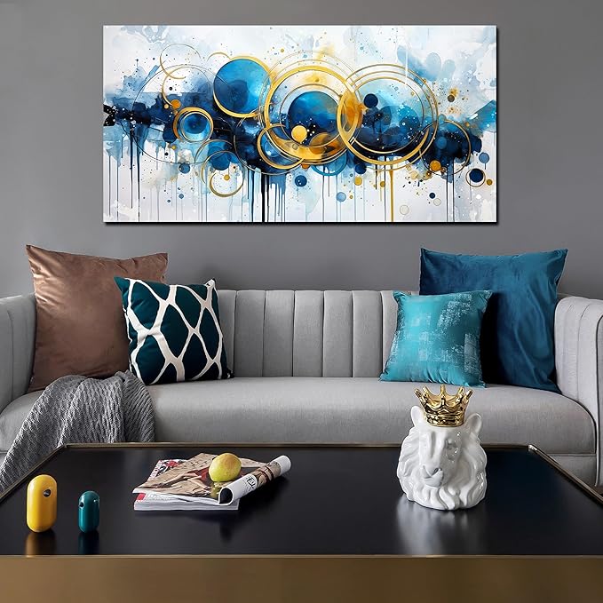 JKWALL77 Big Wall Paintings for Living Room - Blue Abstract Canvas Wall Art - Modern Wall Decor Ready to Hang Size 29" x 59"