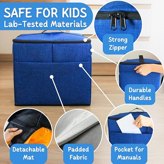 XL Toy Storage Organizer with Play Mat - Storage Bag/Box for Kids, Boys, Girls, Nursery, Playroom - Basket for Building Bricks/Blocks - Collapsible Fabric Cube Bin, 13"x13"x15"