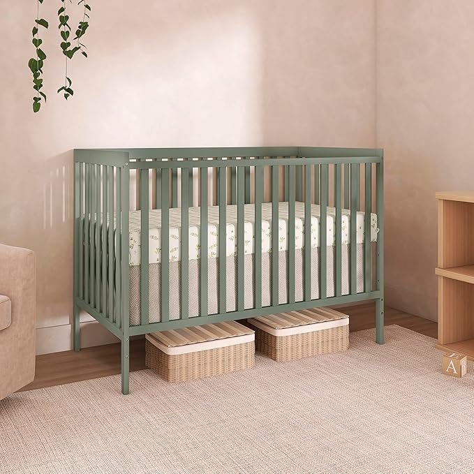 Dream On Me Synergy 5-in-1 Convertible Full-Size Baby Crib with Toddler, Day & Full Bed Conversion in Meadow Green, GreenGuard Gold & JPMA, 3 Mattress Heights, Sustainable Pinewood