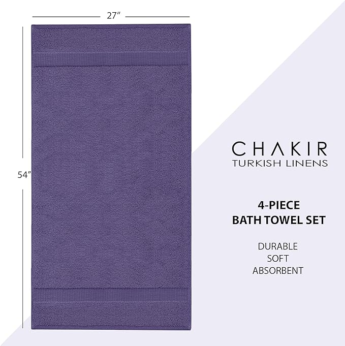 Chakir Turkish Linens | Hotel & Spa Quality 100% Cotton Premium Turkish Towels | Soft & Absorbent (4-Piece Bath Towels, Plum)